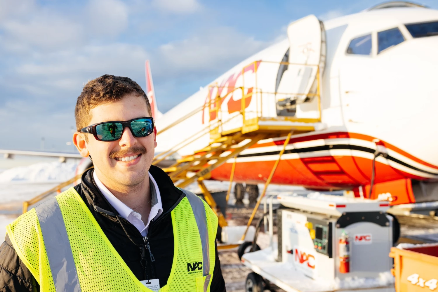 A Northern Air Cargo pilot posing in front of a plane.